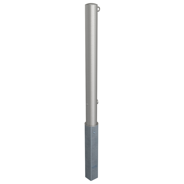 Stainless steel post |  89 mm | removable, self-engaging lockwith hot-dip galvanized ground socket part-no. 470.10 | with triangular locking mechanism acc. with DIN 3223 | with 1 eyelet